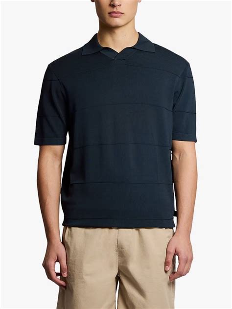 Lyle & Scott Tonal Stripe Knitted Polo Shirt, Carbon