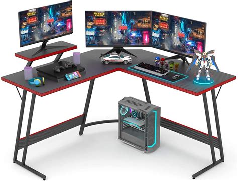 Amazon.com: MOTPK Pink Gaming Desk with LED Lights, Carbon Fiber L ...
