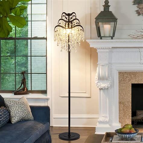 Wellmet Boho Crystal Floor Lamp, Farmhouse Black Crystal Floor Lamp ...