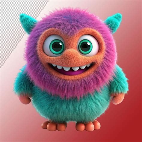 3d cute furry monster on transparent background | Premium AI-generated PSD