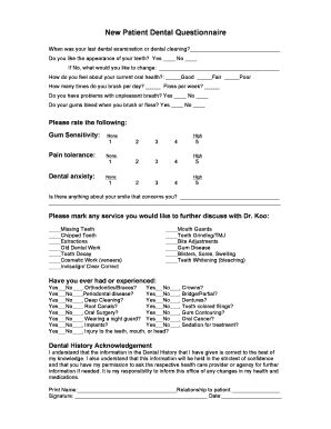 Fillable Online New Patient Dental Questionnaire Fax Email Print ...