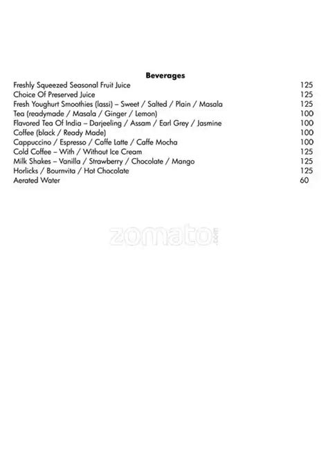 Menu at Indus Restaurant - Cambay Spa & Resort, Jaipur