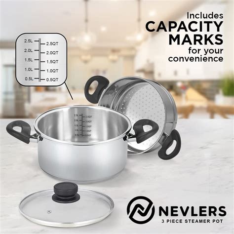 Nevlers 3 Piece Premium Heavy Duty Stainless Steel Steamer Pot Set ...