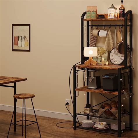 Buy Amyove Bakers Rack, Coffee bar with Power Outlet, Narrow Microwave ...