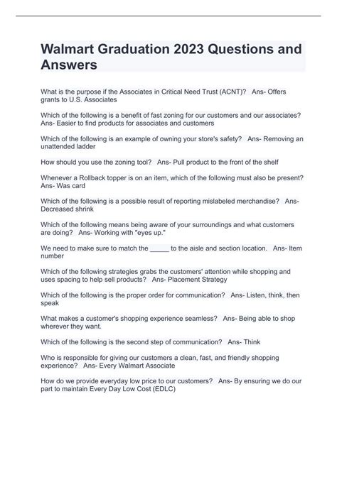 Walmart Graduation 2023 Questions and Answers - Walmart Graduation ...
