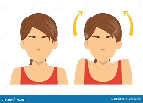 Shoulder Shrug Exercise. Stretch To Relieve Neck Pain Cartoon Vector ...