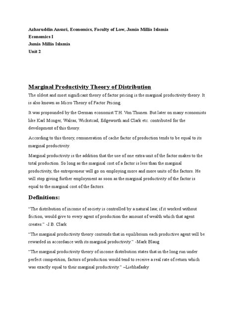 Image result for Marginal Productivity Theory Explained