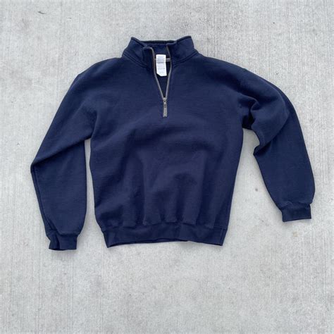 Navy blue quarter zip sweatshirt Size: M, relaxed... - Depop