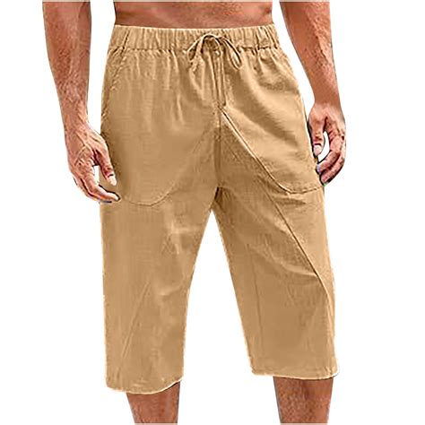 ohmzyzo Men's Long Shorts Knee Length 3/4 Baggy Pants Summer Drawstring ...