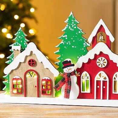 Glitzhome 20"L Lighted Wooden Table Decor, Christmas Villages Tabletop ...
