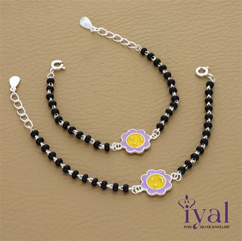 Purple Smiley Light Weight Silver Nazariya for Kids Hand/Leg(Pair ...