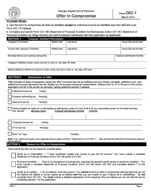 Georgia Form OIC-1 Offer in Compromise - Blank Fillable Template | Fill ...