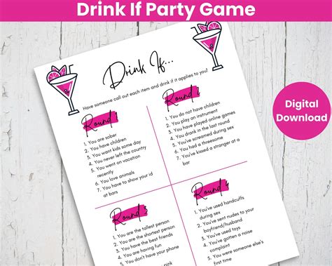 Drinking Game for Adults Printable, Drink If Party Game, Great for ...