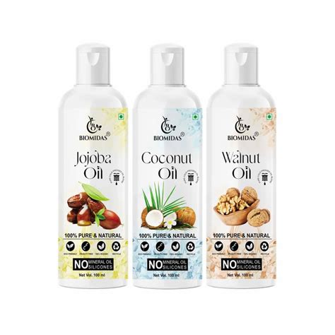 Buy Biomidas 100% Pure Jojoba Oil & Coconut Oil & Almond Oil 100ML ...