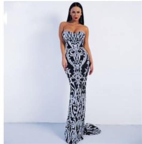 Women's Dress Off Shoulder Retro Geometry Sequin Floor Length Elegant ...