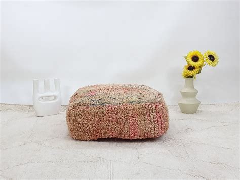 VINTAGE BERBER POUF, Moroccan Bohemian Pink Floor Pillow, Handmade ...