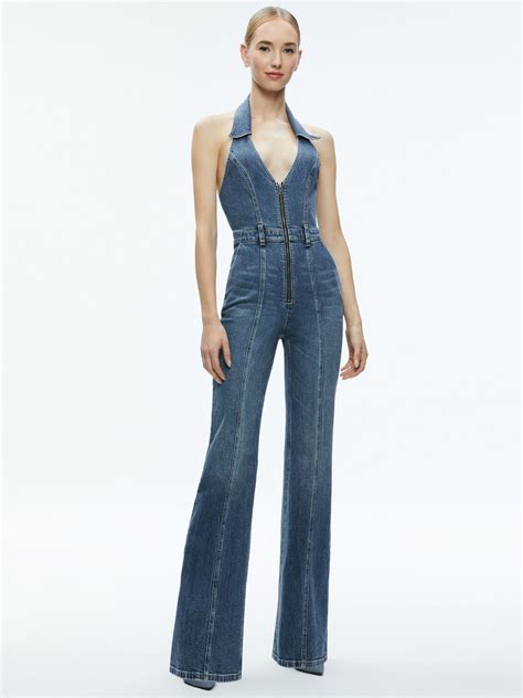 NOEMI HALTER NECK DENIM JUMPSUIT in TRUE BLUES DARK | Jeans outfit ...