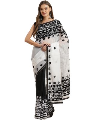 Buy Laa Calcutta Handloom Saree for Women Cotton | White & Black ...