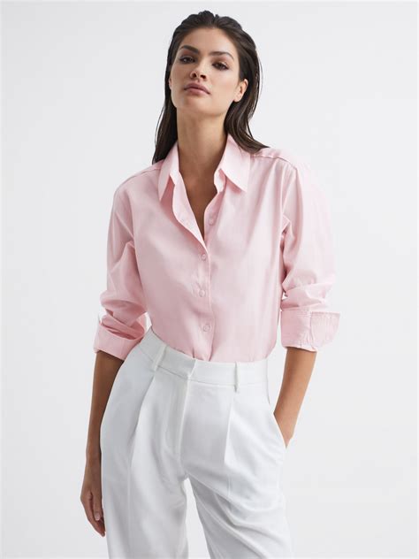 Reiss Jenny Cotton Shirt, Light Pink, 8 | Light pink shirt outfit ...