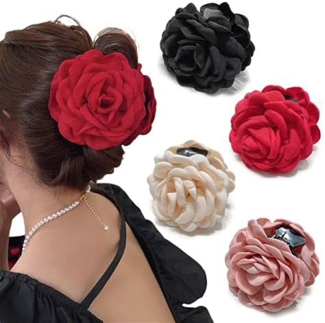 CHIROGRAPHY 2Pcs Handmade Fabric Rose Flower Hair Claw Clips for Women ...