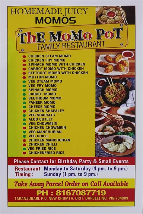 Menu at ThE MoMo PoT, Siliguri