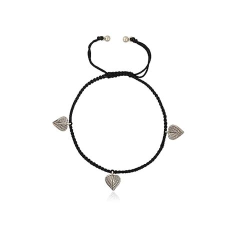 SILVIYA Black Thread with 925 Silver Leaf charms Anklets For Women ...