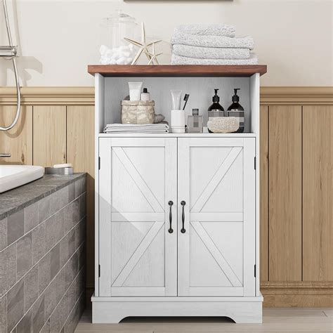 August Grove White Bathroom Floor Storage Cabinet With Doors And Shelf ...