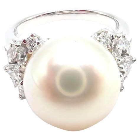 Mikimoto 18K White Gold 1.0ct Diamond and Pearl Ring For Sale at 1stDibs
