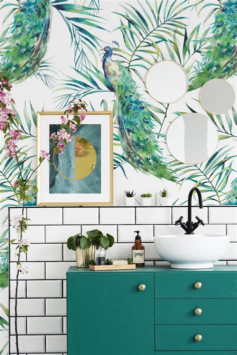 Buy Floral Wallpaper With Peacocks and Leaves, Peel and Stick Wall ...
