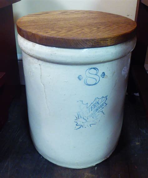 Vintage 8 Gallon Crock with Wooden Lid