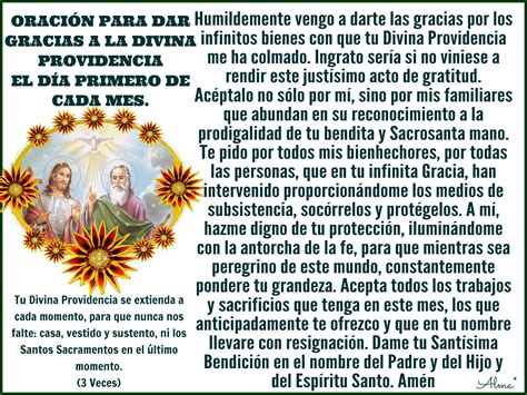 ORACIÓN PARA DAR GRACIAS A LA DIVINA PROVIDENCIA EL DÍA PRIMERO DE CADA ...
