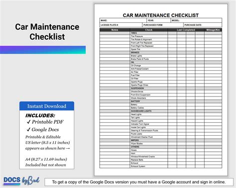 Vehicle Maintenance Checklist 的图像结果