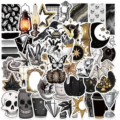 50pcs Black Gold Gothic Stickers Vinyl Aesthetics Stickers For ...