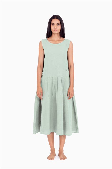 Buy Linen Penelope Dress In Sage Green Online – Live Linen