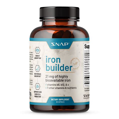 Snap Supplements Iron Builder - Raise Iron Levels & Blood Builder, 60 ...