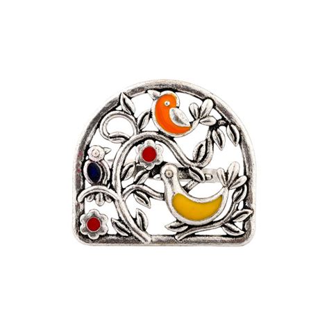 Madhubani Pakhi Oxidised Enamel Ring – VOYLLA