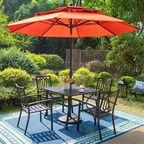 MF Studio 6-Piece Dining Patio Set - 10 FT Orange Red Umbrella, Steel ...