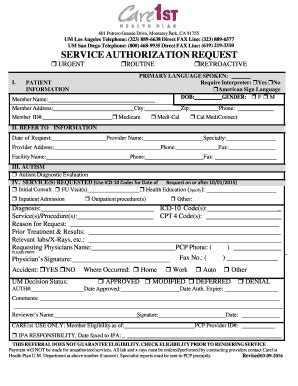 Service Authorization Request - Blank Fillable Template | Fill Out ...