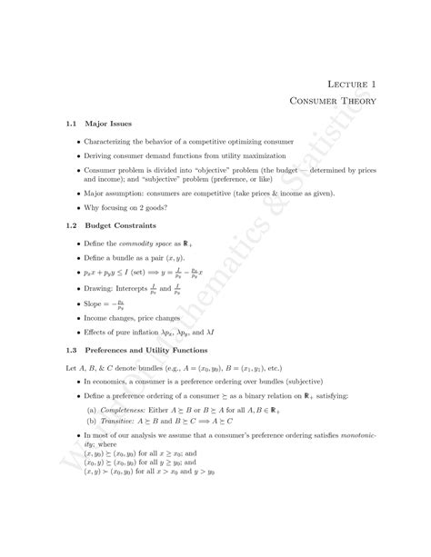 Revision microeconomics-short notes - St at i st i cs Lecture 1 ...