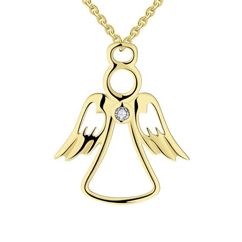 FJ 925 Sterling Silver Guardian Angel Necklace 18K Gold Plated Angel ...