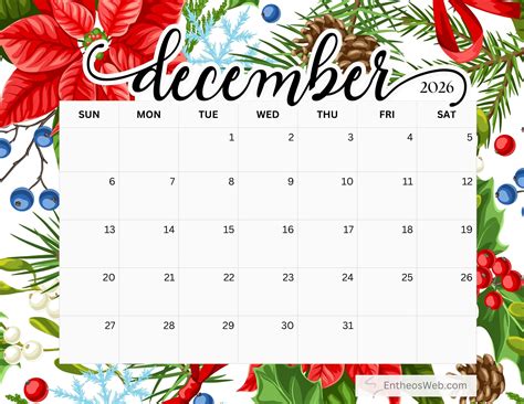 Free Printable December 2026 Calendars | EntheosWeb