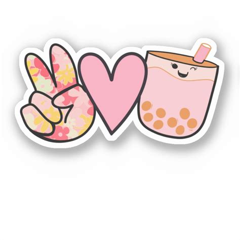 Peace Love Boba Bubble Tea Cute and Funny Sticker | Zazzle