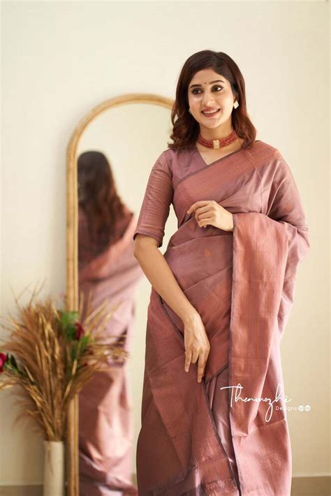 Stunning Pink Semi Silk Saree Weaved With Copper Zari