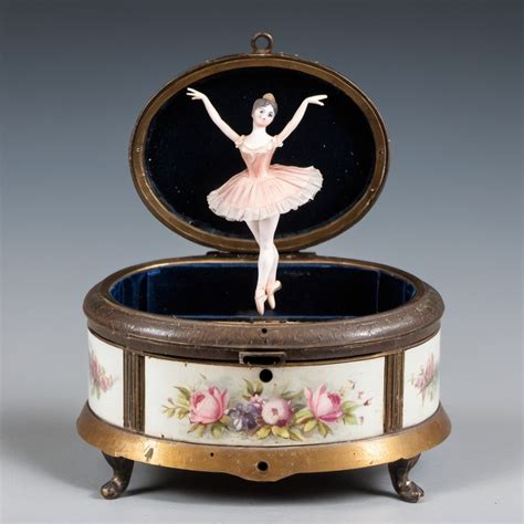 An old 19th century music box with a ballerina stil...