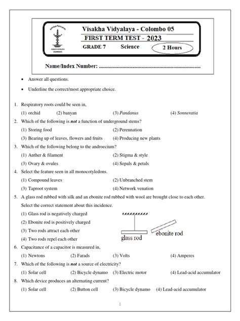 Image result for Class 7 Science First Chapter Test Paper