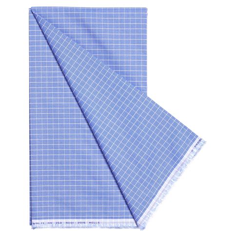 Blue Chex Men's Cotton Unstitched Shirt Fabric For Corporate Uniform W ...