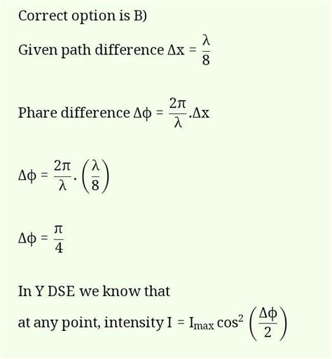 In a Young's double slit experiment, the path difference at a certain ...