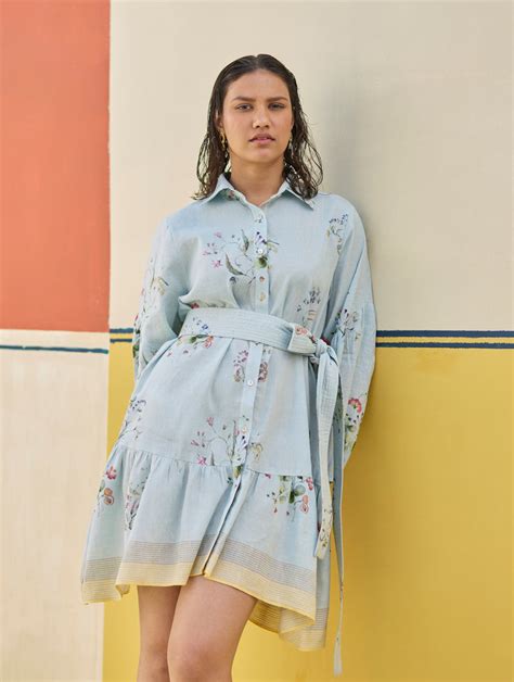 Alara Floral Shirt Dress - Sky – Manan