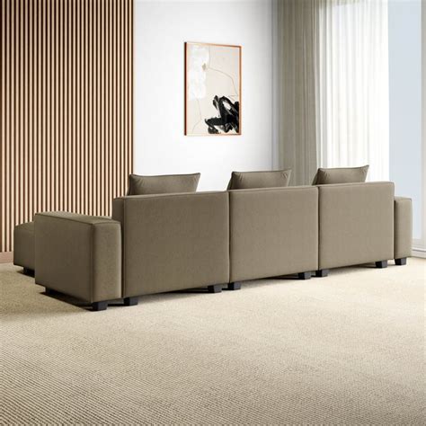 Buy Helios Brigade Fabric 3-Seater Sofa with Ottomans and Cushions ...