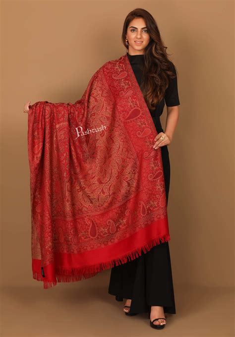 Pashtush Women'S Jamawar Shawl, Faux Pashmina, Maroon – Pashtush Shawl ...
